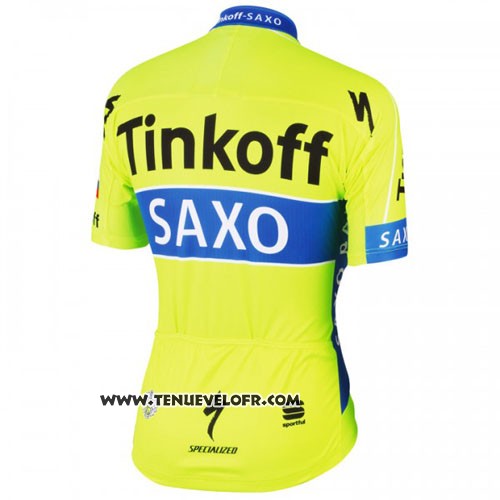 2016 Maillot Ciclismo Tinkoff Saxo Bank Jaune et Bleu Manches Courtes et Cuissard